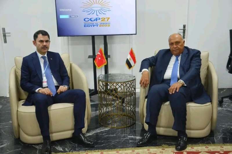 سامح شكري رئيس مؤتمر COP27 يستقبل وزير البيئة التركي