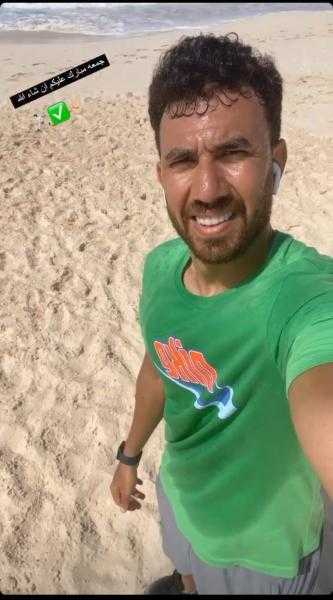 تريزيجيه يتدرب على شاطئ البحر في إجازة عيد الأضحى
