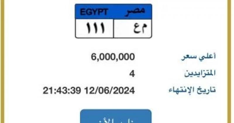 6 ملايين جنيه قيمة لوحة ”م ع - 111” ومنافسة بين 4 أشخاص لامتلاكها