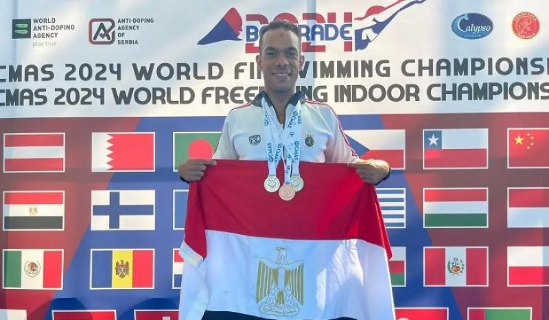 لاعب القوات المسلحة محمد طارق يحصد 3 ميداليات فى بطولة العالم للسباحة بصربيا