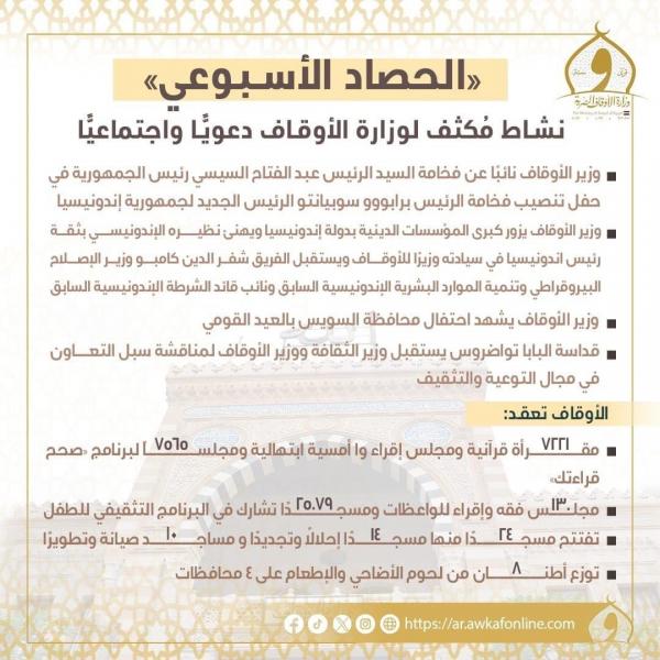 وزارة الأوقاف: نشاط مكثف خلال أسبوع