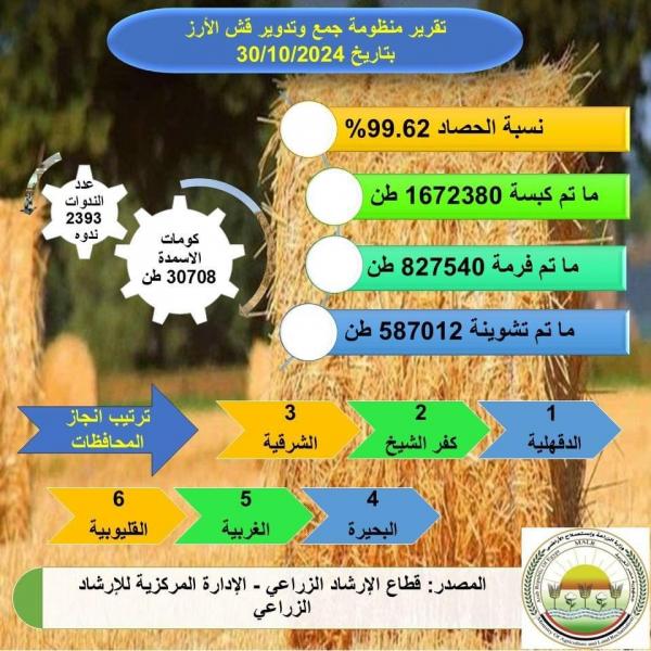 ”الزراعة” تعلن تقرير متابعة منظومة جمع وتدوير قش الأرز