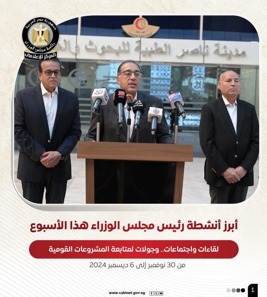 انفوجراف.. أبرز أنشطة رئيس مجلس الوزراء هذا الأسبوع