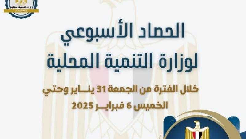 بالانفوجراف.. نشرة الحصاد الأسبوعي لرصد أنشطة وزارة التنمية المحلية