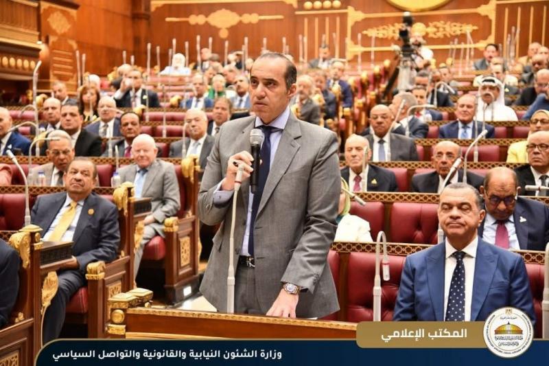 وزير الشئون النيابية يحضر جلسة مجلس الشيوخ بشأن دراسة الأثر التشريعي لقانون الضريبة على العقارات المبنية