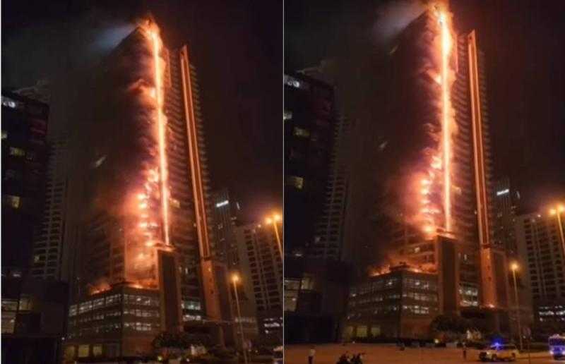 حريق مبنى مكون من 67 طابقا يسكنه نحو 4 آلاف شخص في مدينة دبي الإماراتية