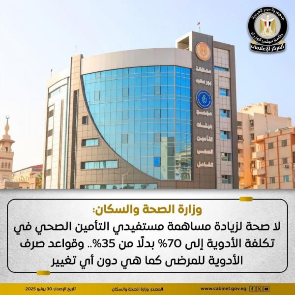 وزارة الصحة تنفي زيادة مساهمة المريض في تكلفة الأدوية إلى 70% بدلاً من 35%