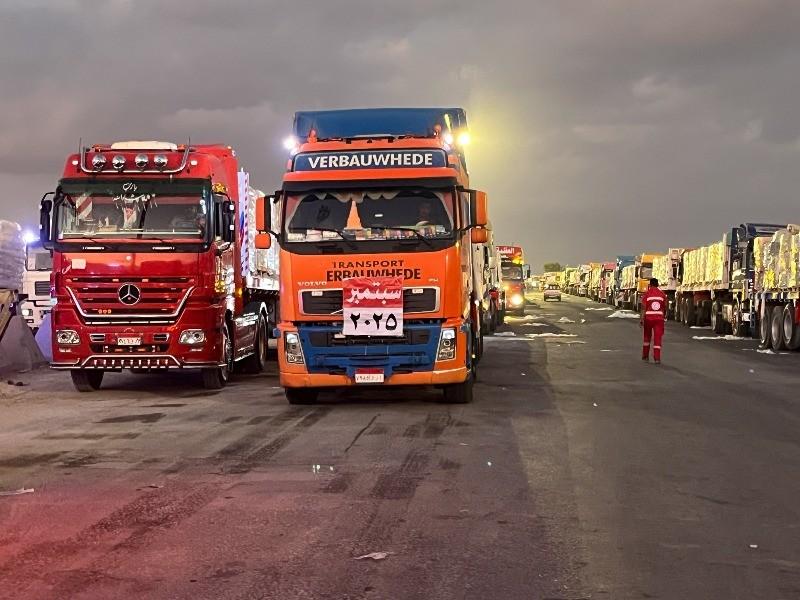 الهلال الأحمر المصري: 2500 طن مساعدات غذائية وطبية عبر قافلة «زاد العزة» الـ 31 إلى غزة| صور