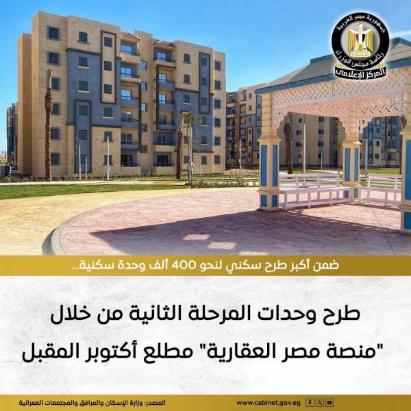 طرح وحدات المرحلة الثانية لـ ”منصة مصر العقارية” مطلع أكتوبر المقبل