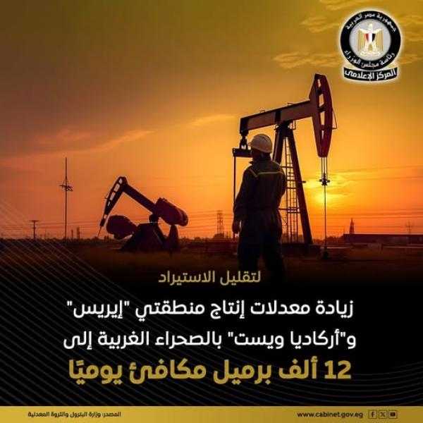 البترول: إضافة 2000 برميل نفط يوميًا من بئر إيريس-5 بالصحراء الغربية