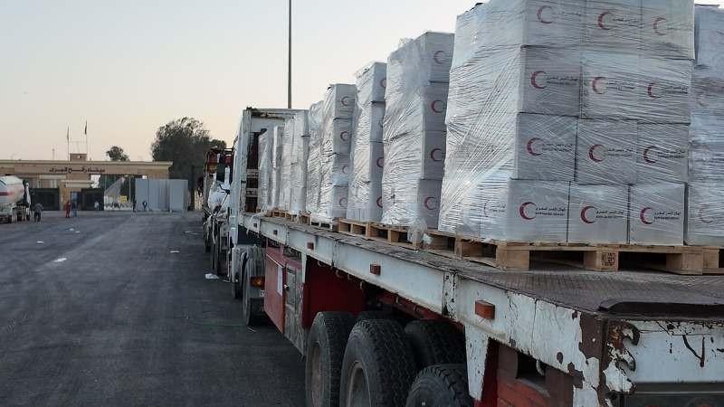 الهلال الأحمر المصري: 240 ألف سلة غذائية عبر قافلة «زاد العزة» الـ55 إلى غزة |صور