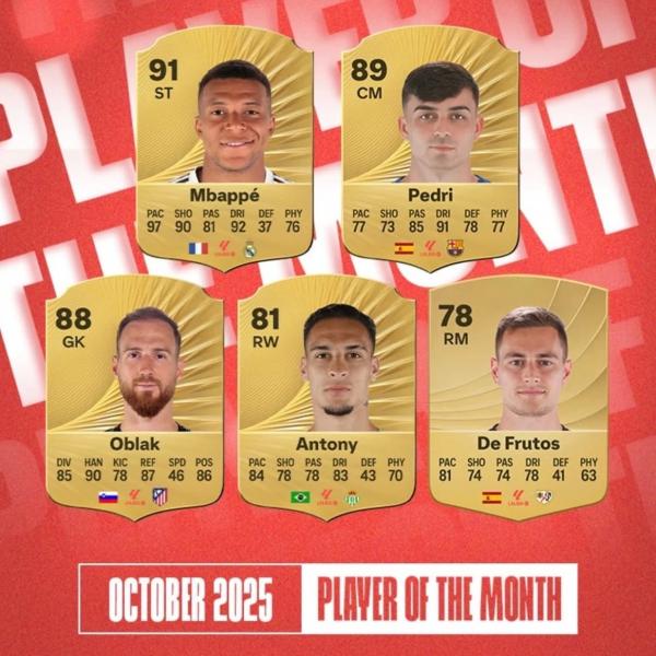 مبابي ينافس بيدري على جائزة أفضل لاعب في الدوري الإسباني لشهر أكتوبر