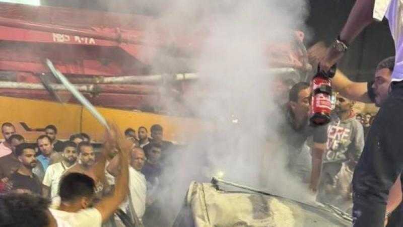 مصرع شخص وإصابة آخر في حادث اشتعال سيارة بطريق السويس