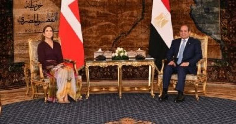 الرئيس السيسى يستقبل ملكة الدنمارك.. ومارى تشيد بعظمة الحضارة المصرية