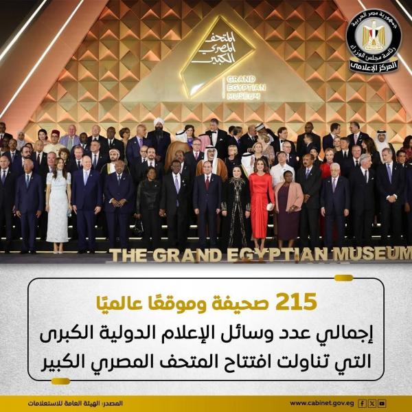 215 وسيلة إعلامية تناولت افتتاح المتحف المصري الكبير