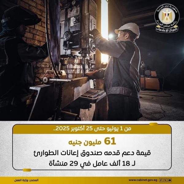 صندوق إعانات الطوارئ للعمال ينفق منذ تأسيسه 2 مليار و379 مليونًا و500 ألف جنيه