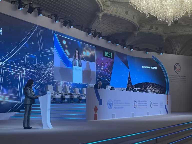 منال عوض تلقي كلمة مصر أمام المؤتمر العام لمنظمة الأمم المتحدة للتنمية الصناعية ”اليونيدو” بالرياض