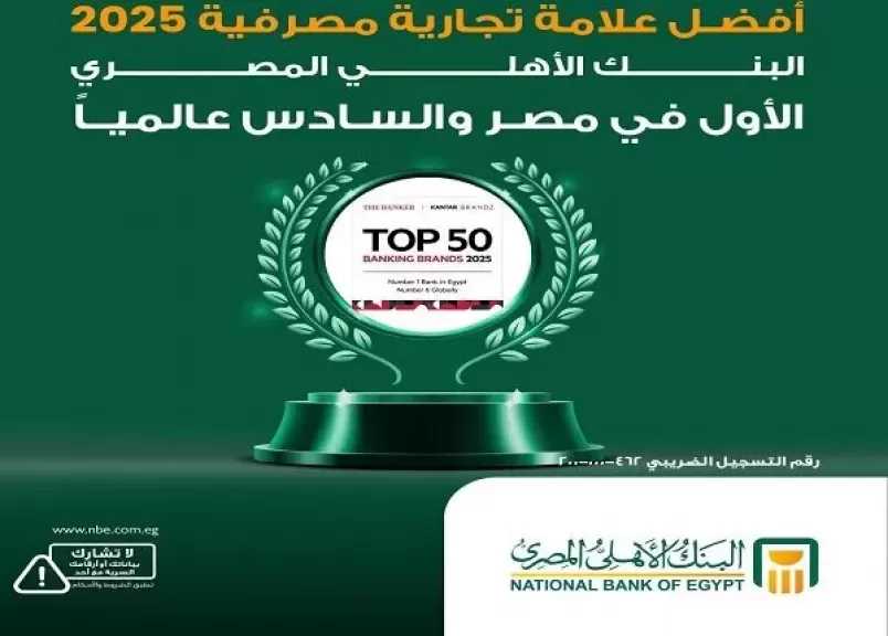 البنك الأهلي المصري الأول في مصر والسادس عالمياً كأفضل علامة تجارية مصرفية 2025