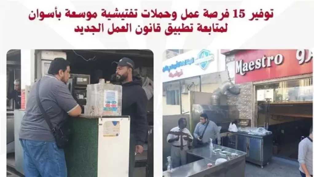 توفير 15 فرصة عمل.. وحملات تفتيشية بأسوان لمتابعة تطبيق قانون العمل الجديد