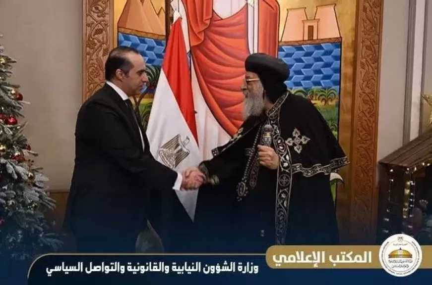 المستشار محمود فوزي يزور قداسة البابا تواضروس الثاني لتقديم التهنئة بعيد الميلاد المجيد: