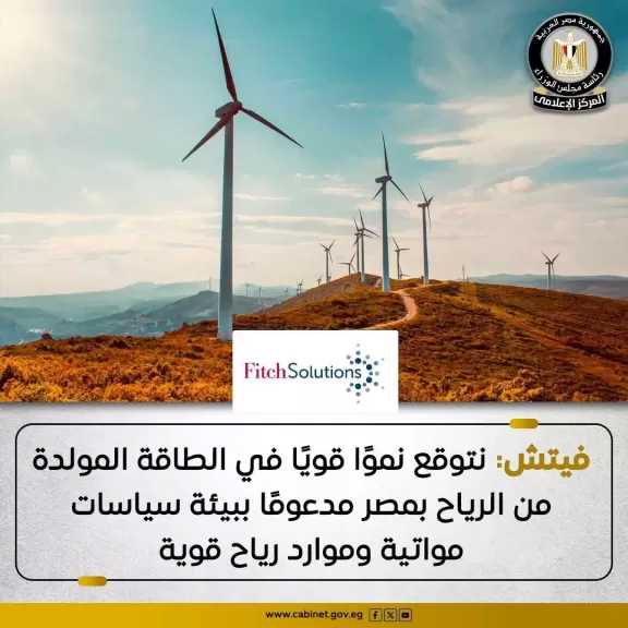 فيتش: مصر تركز على توسيع مشروعات طاقة الرياح لتعزيز إنتاج الكهرباء المستدام