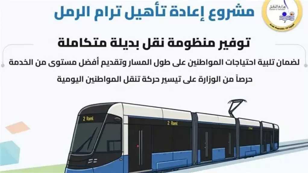 بالانفوجراف.. وزارة النقل تكشف عن تفاصيل مشروع إعادة تأهيل ترام الرمل بالإسكندرية