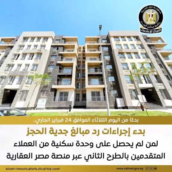 اليوم بنك التعمير والإسكان يبدأ إجراءات رد مبالغ جدية الحجز للمتقدمين بالطرح الثاني عبر منصة مصر العقاري