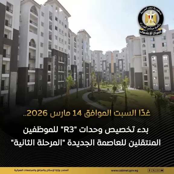بدء تخصيص الوحدات السكنية بالحي السكني الثالث ”R3” للموظفين المنتقلين إلى العاصمة الجديدة