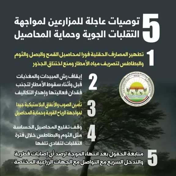 ”الزراعة”: تصدر 5 توصيات هامة وعاجلة لتجنب الآثار السلبية للموجة الطارئة