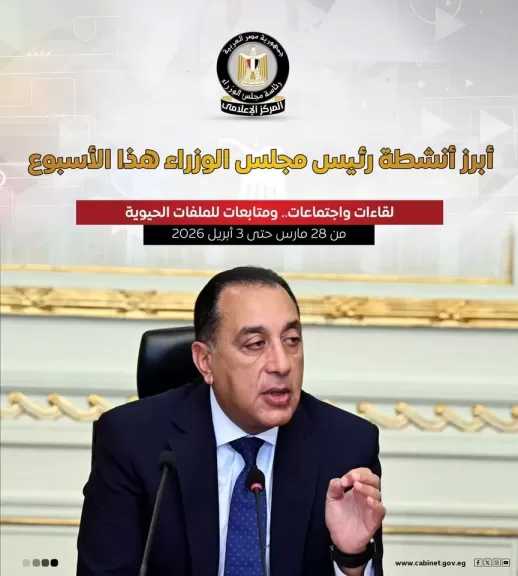 المركز الإعلامي لمجلس الوزراء يستعرض بالإنفوجراف أبرز أنشطة هذا الأسبوع