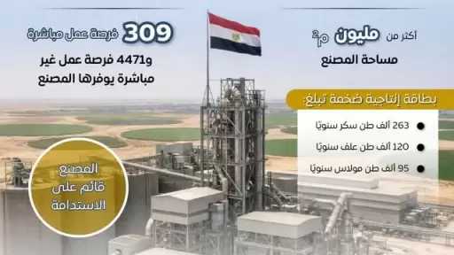 مصنع شركة القناة لصناعة السكر بمحافظة المنيا.. أحد أكبر المشروعات الصناعية المتخصصة في إنتاج سكر البنجر عالميًا