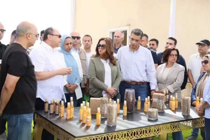 وزيرة التنمية المحلية والبيئة ومحافظ البحر الأحمر ورئيس هيئة تنمية الصعيد يتفقدون مشروع زراعة نبات الجوجوبا بالغردقة