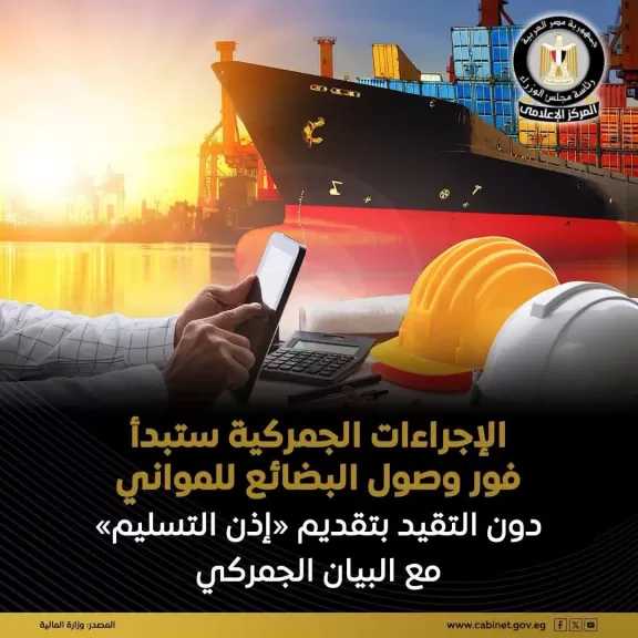 بدء الإجراءات الجمركية فور وصول البضائع إلى المواني