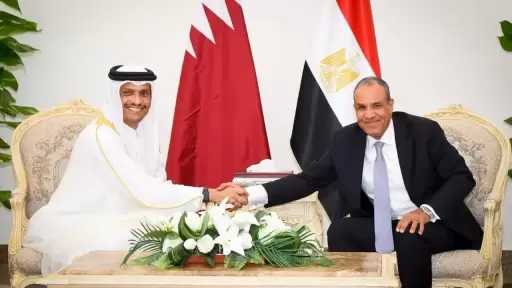 وزير الخارجية يبحث مع رئيس مجلس الوزراء وزير خارجية دولة قطر الشقيقة مستجدات الأوضاع الإقليمية في العلمين