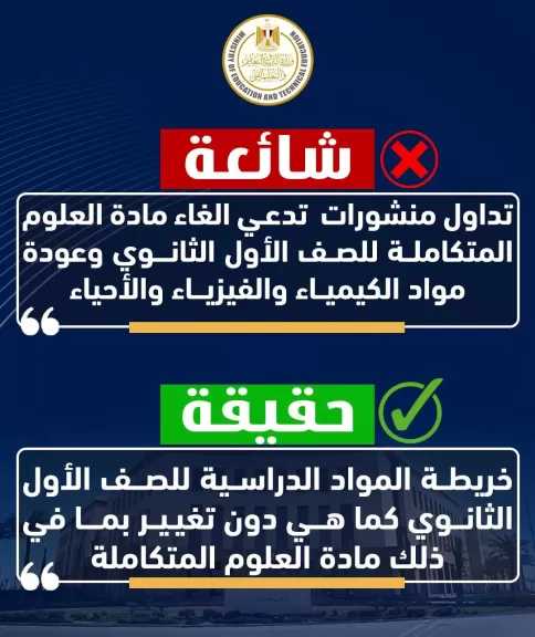توضيح هام من وزارة التعليم حول منشورات متداولة تدعي الغاء مادة العلوم المتكاملة