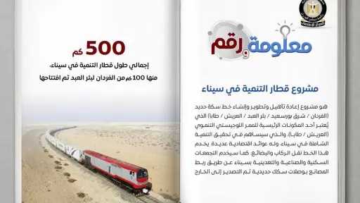 تفاصيل مشروع إعادة تأهيل وتطوير وإنشاء خط سكة حديد الفردان–شرق بورسعيد–بئر العبد–العريش–طابا